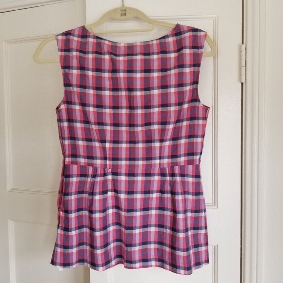 Theory Plaid Sleeveless Top with Smocked Waist - Picture 3 of 7